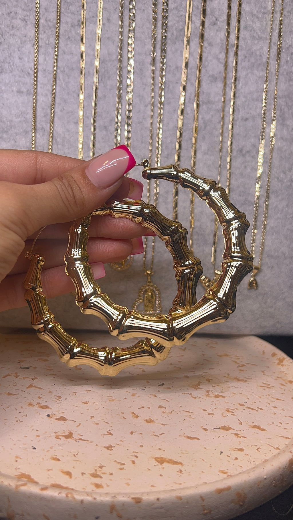Bamboo earrings 
Gold plated palm sized