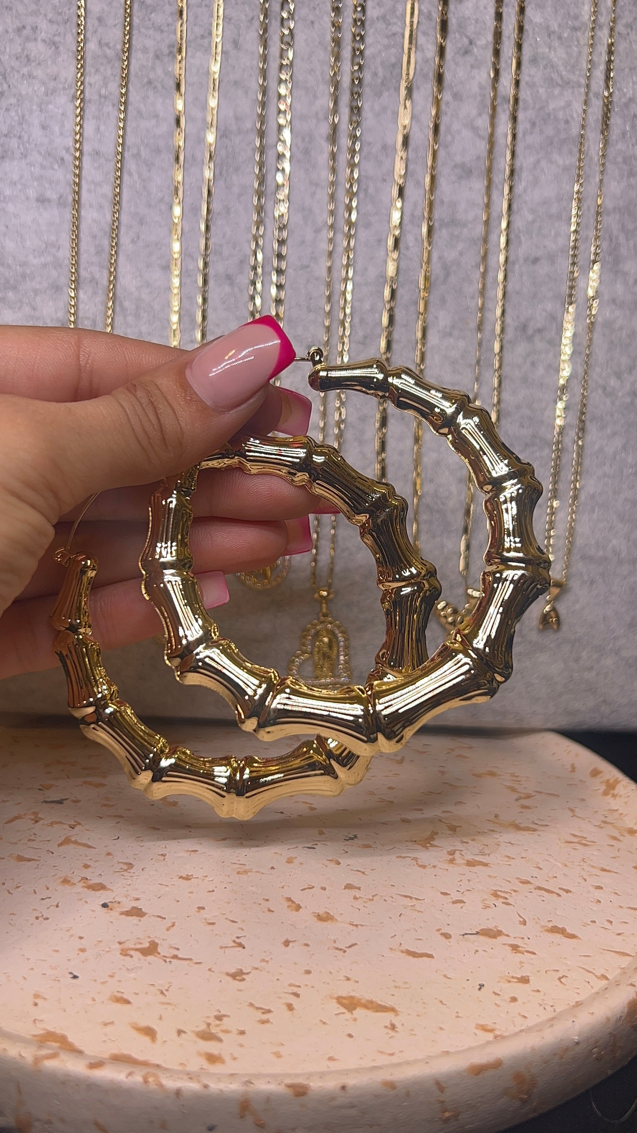 Bamboo earrings 
Gold plated palm sized